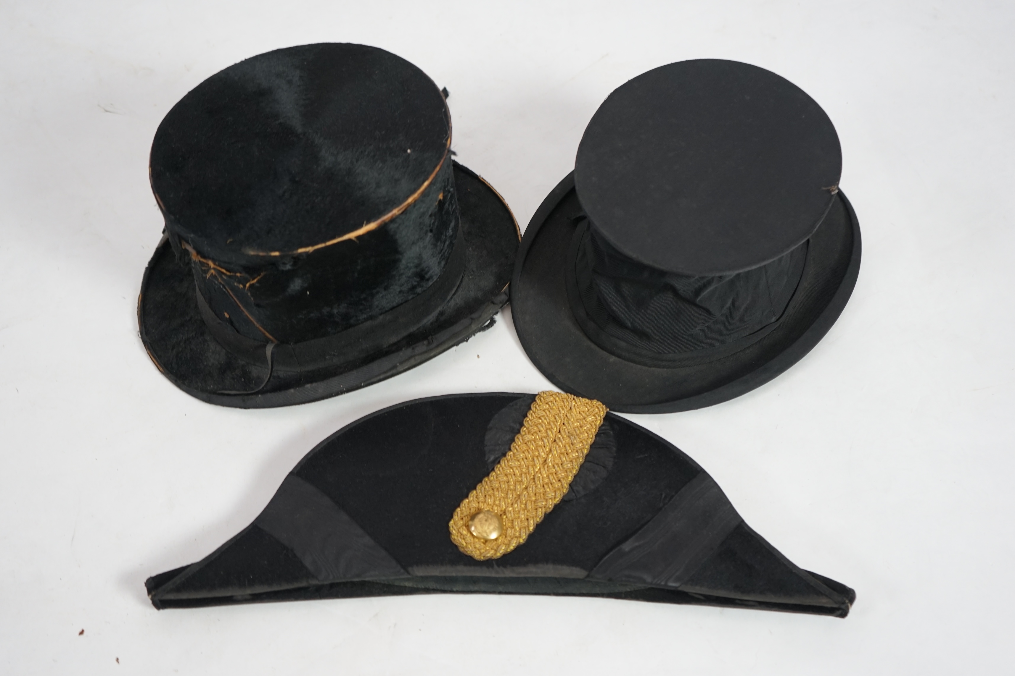 A Victorian Officers bi-corn hat in original tin case